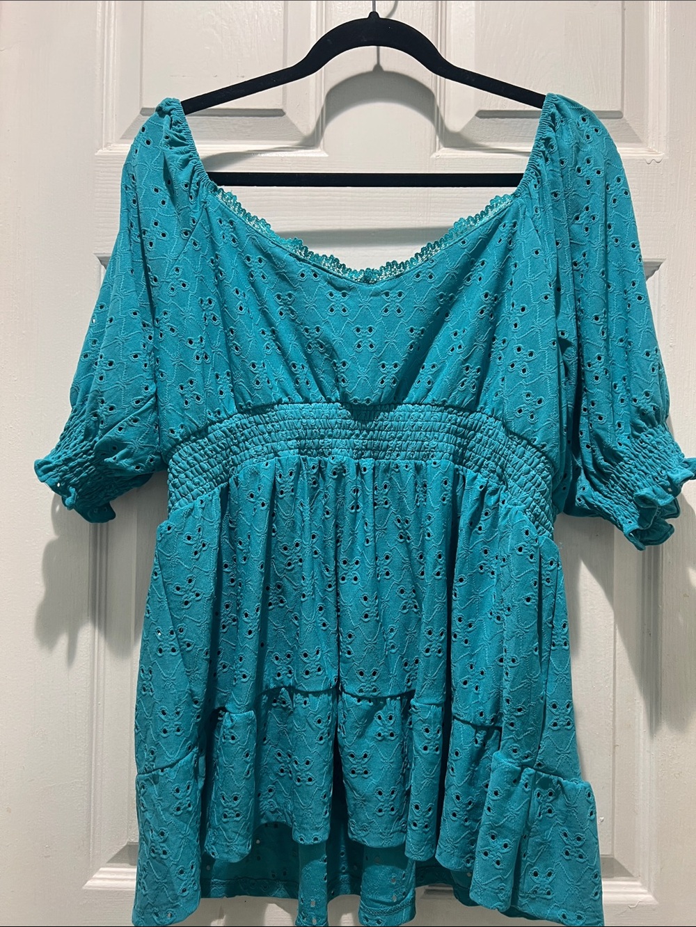 torrid Teal Eyelet Puff Sleeve Blouse NWT - Picture 8 of 10
